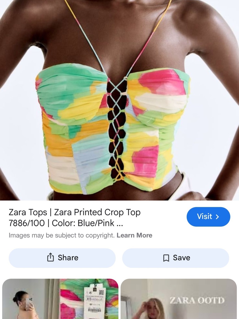 Zara Multicolor Lace-Up Bandeau Crop Top - Picture 2 of 5